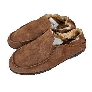 Staheekum Mens Size 12 Curbside Slippers Wheat Brown Leather Faux Fur Lining